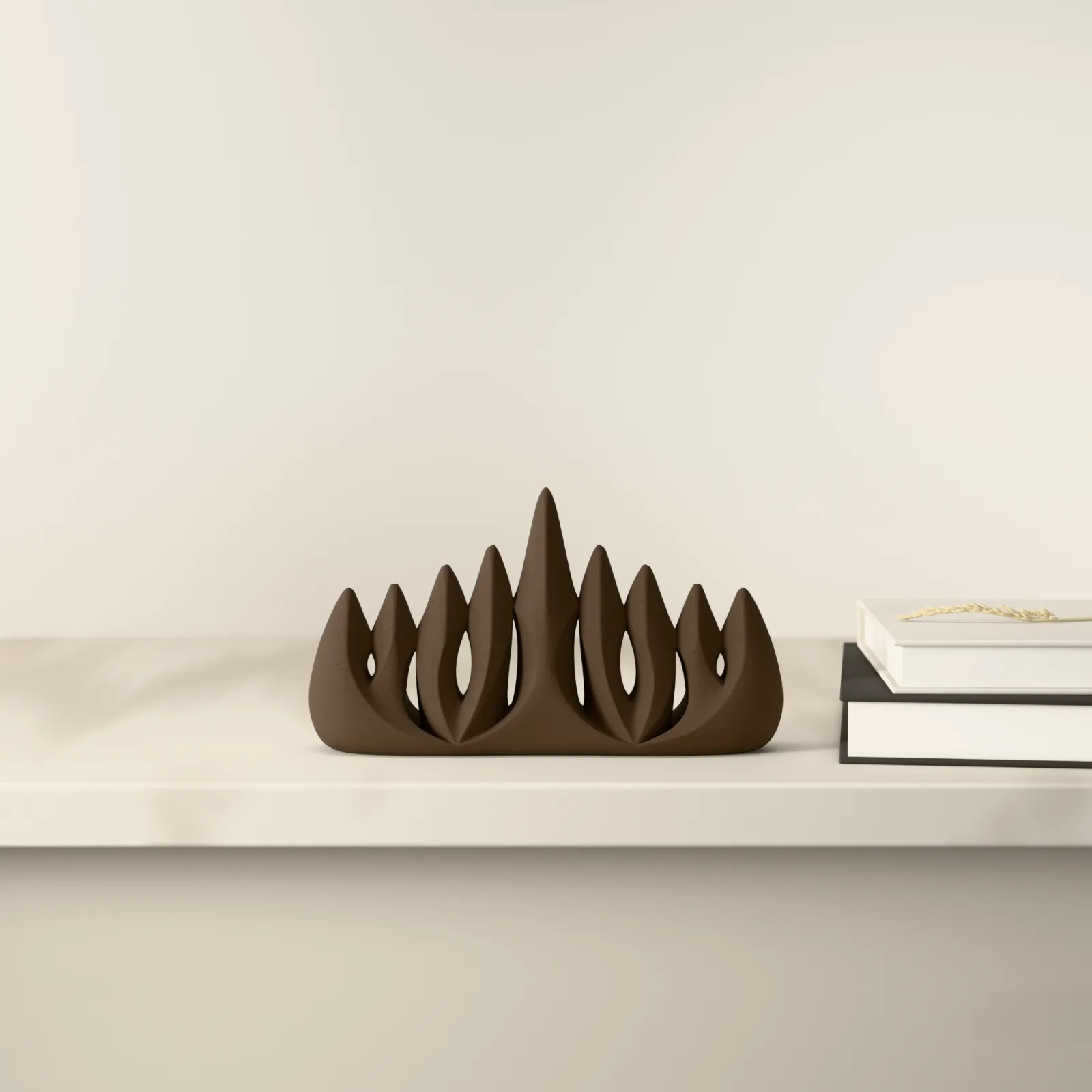 Chanukkia-Skulptur Flammenreihe, als Dekoration im Raum