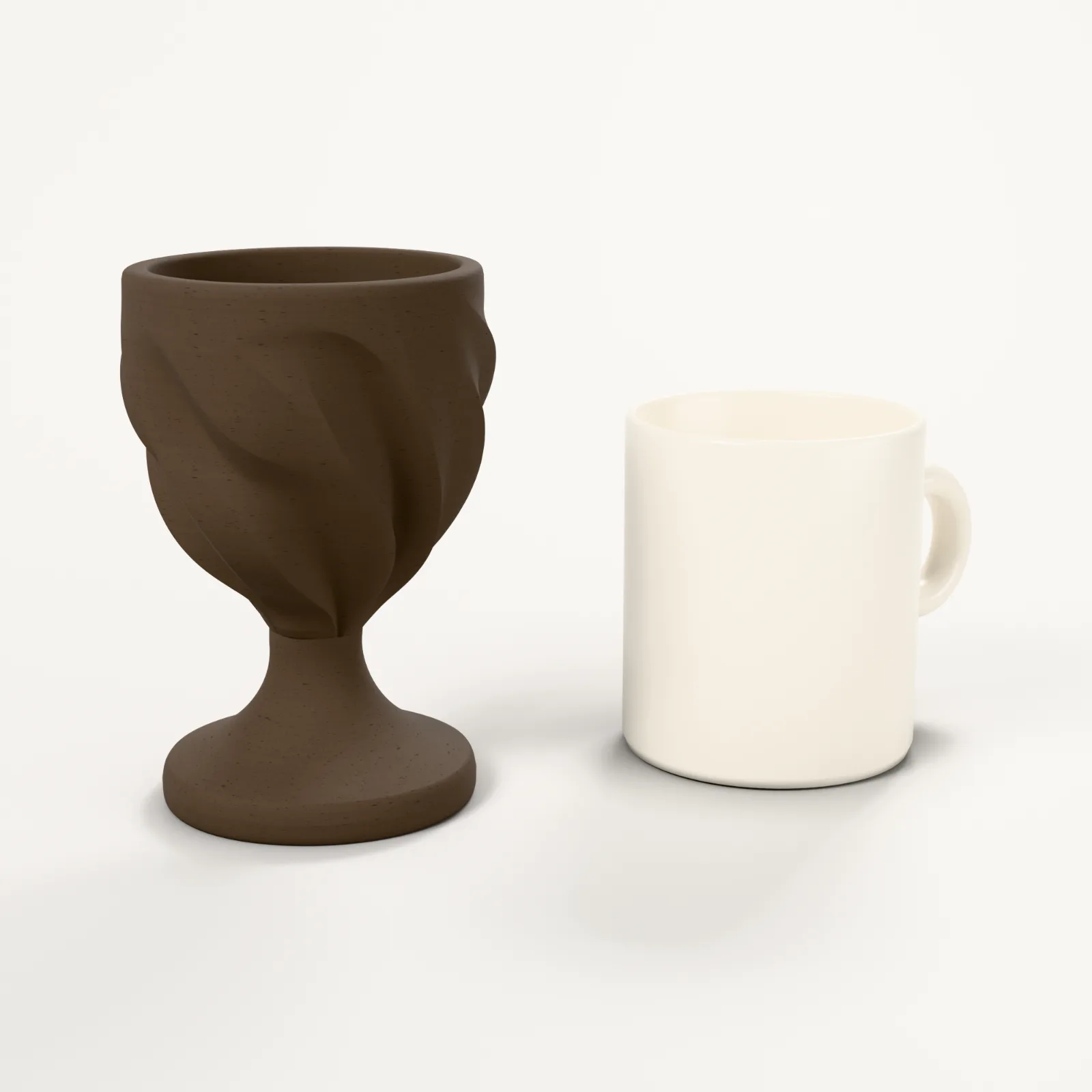 Becher groß, Größenvergleich mit einer Kaffeetasse
